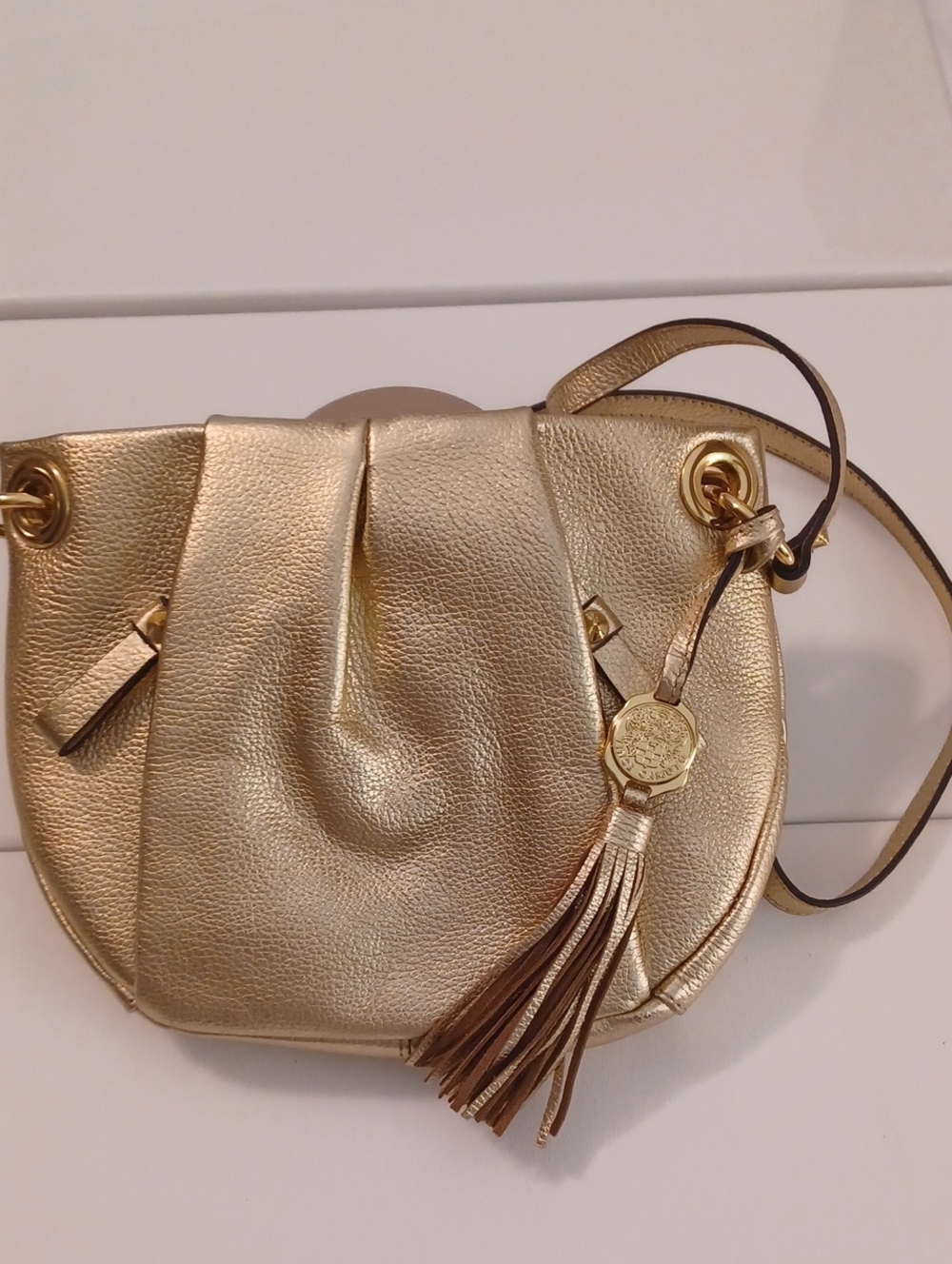 Vince Camuto Crossbody Featuring  Pleated Gold Leather with Tassel Charm